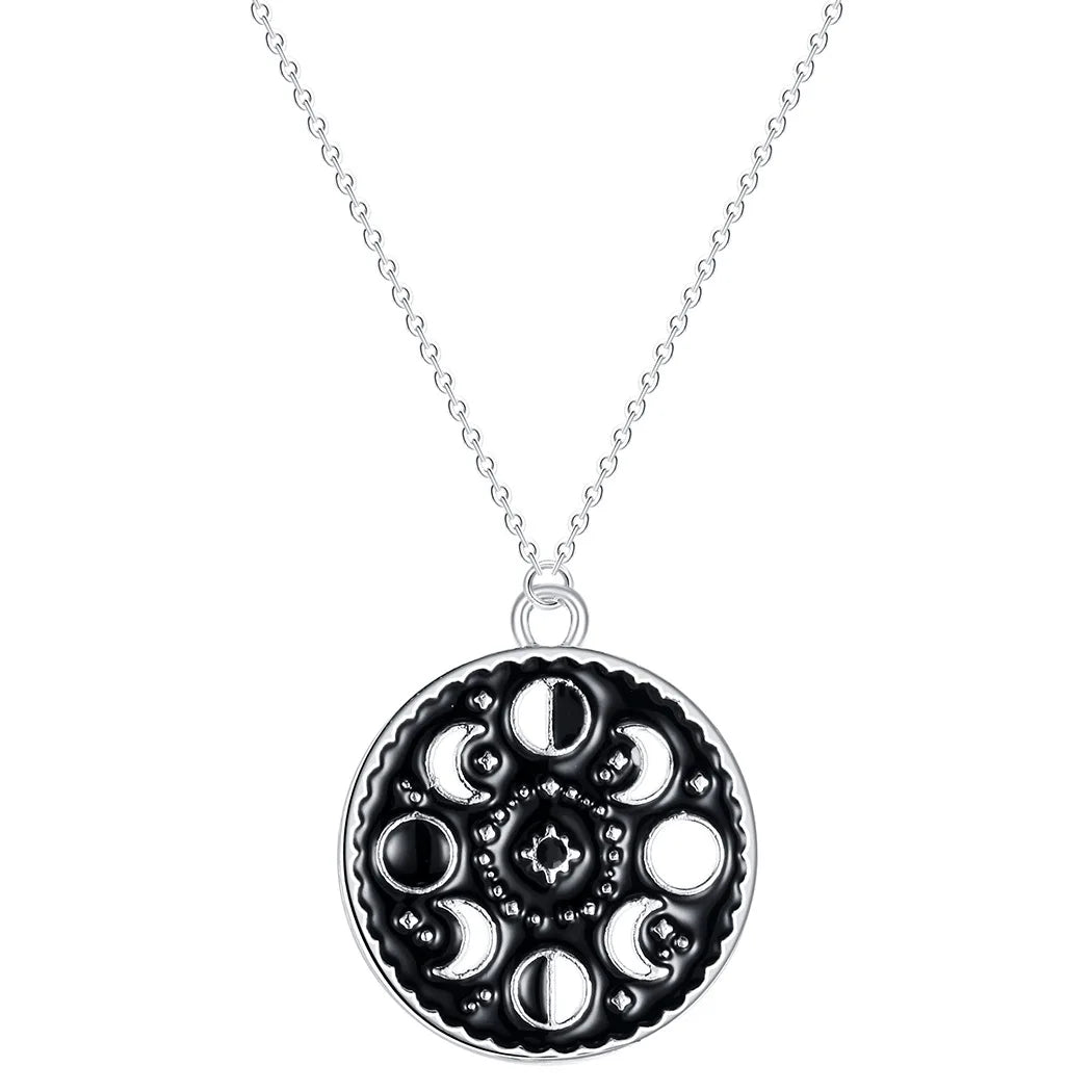 Black Enamel Moon Phase Necklace