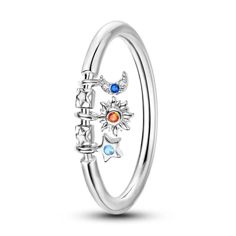 925 Sterling Silver Star Moon Closed Ring