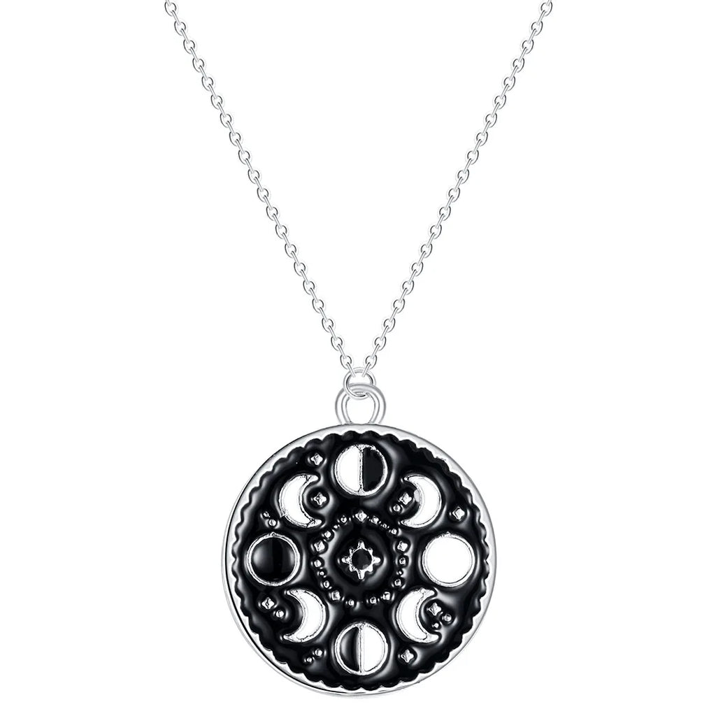 Black Enamel Moon Phase Necklace