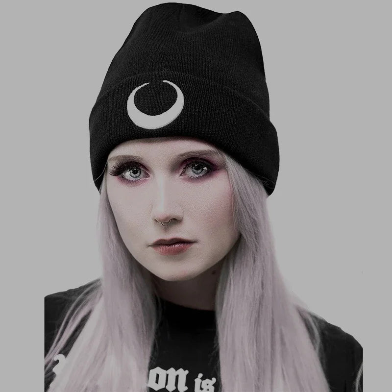Gothic Dark Punk Black Knitted Caps