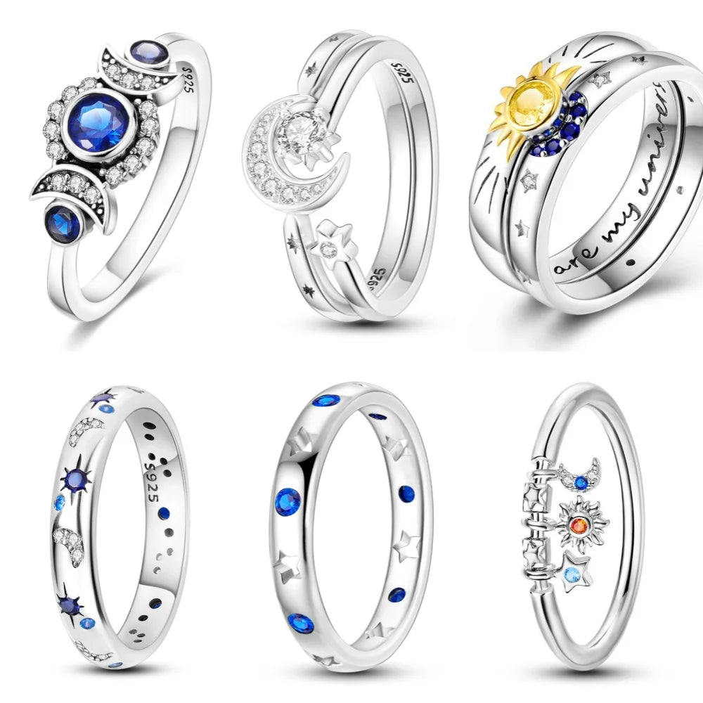 925 Sterling Silver Star Moon Closed Ring
