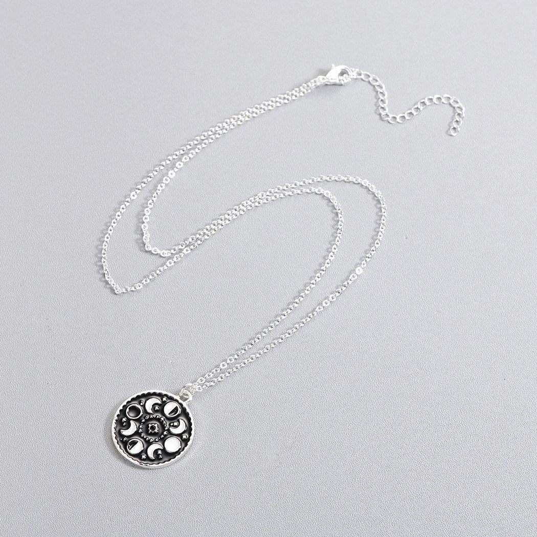 Black Enamel Moon Phase Necklace