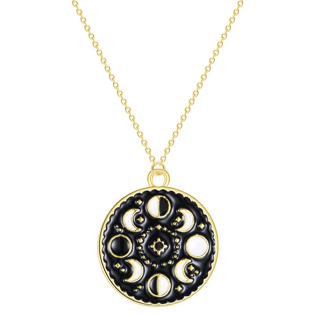 Black Enamel Moon Phase Necklace