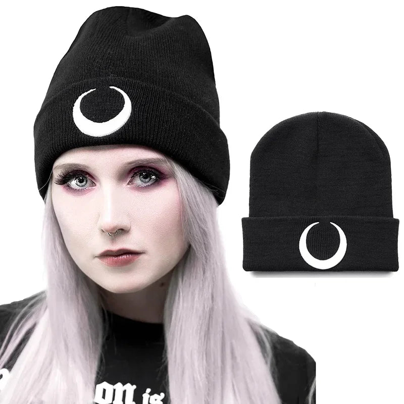 Gothic Dark Punk Black Knitted Caps
