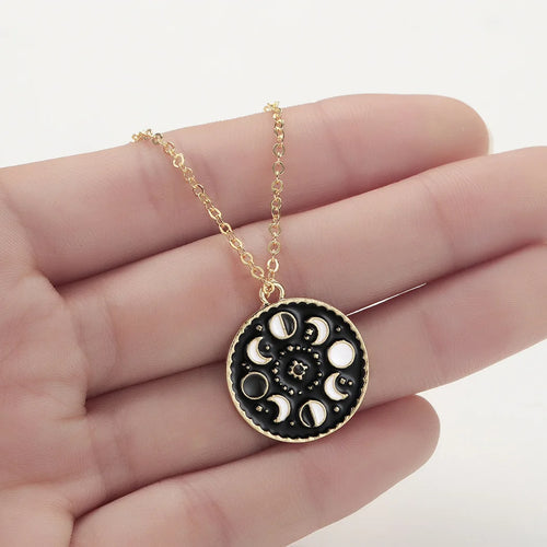 Black Enamel Moon Phase Necklace
