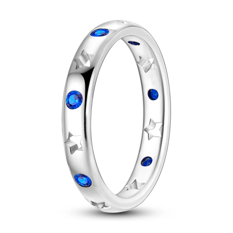 925 Sterling Silver Star Moon Closed Ring