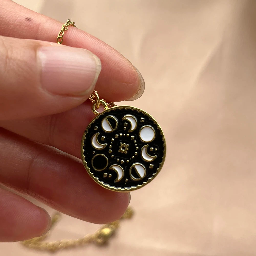 Black Enamel Moon Phase Necklace