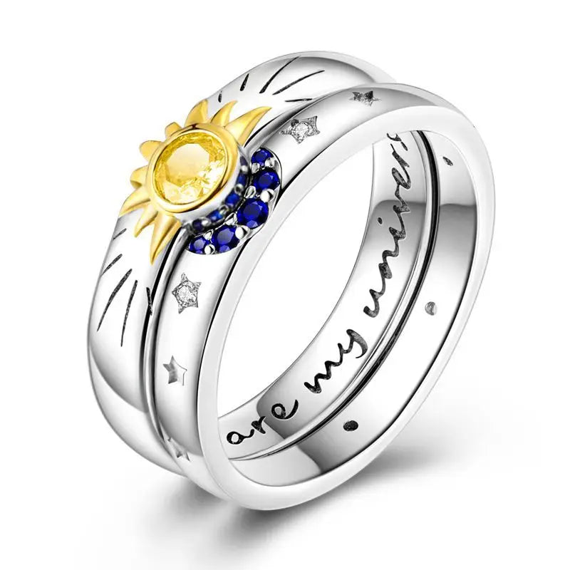 925 Sterling Silver Star Moon Closed Ring