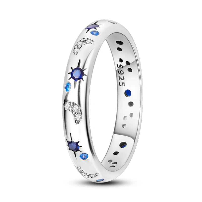 925 Sterling Silver Star Moon Closed Ring