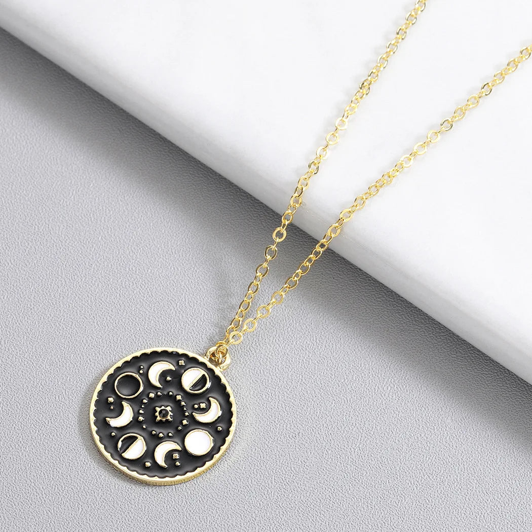 Black Enamel Moon Phase Necklace