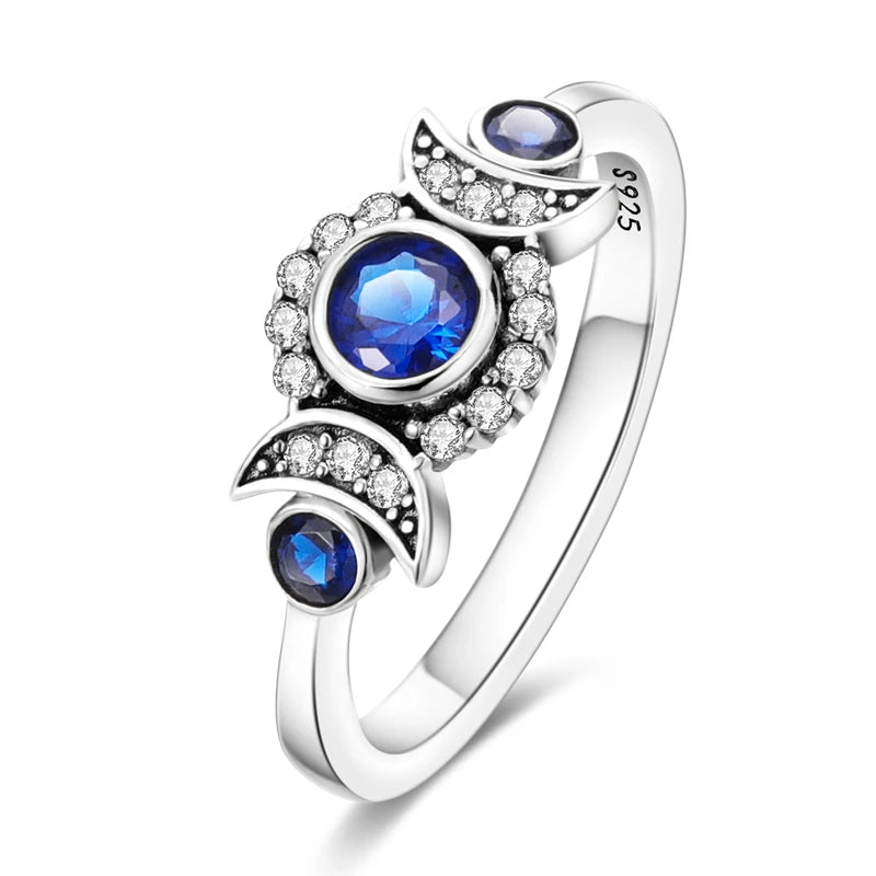 925 Sterling Silver Star Moon Closed Ring