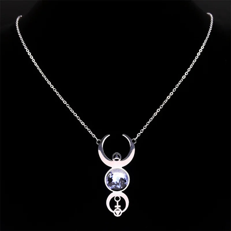 Witch Triple Moon Goddess Necklace