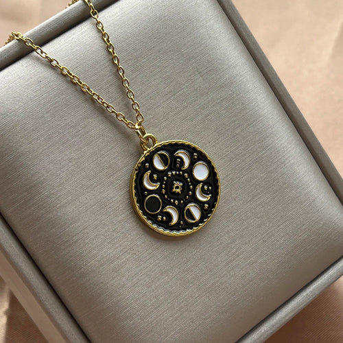 Black Enamel Moon Phase Necklace