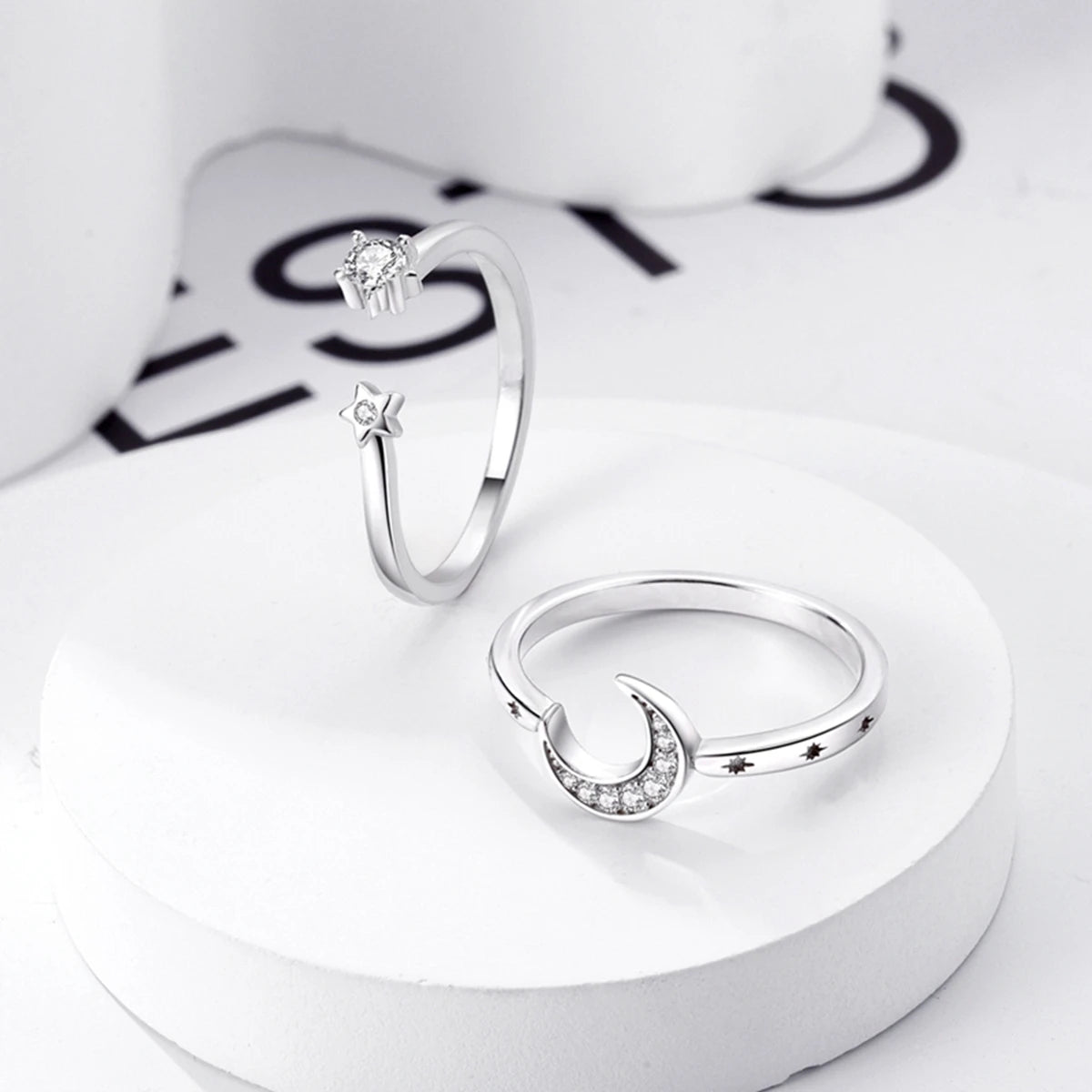 925 Sterling Silver Star Moon Closed Ring